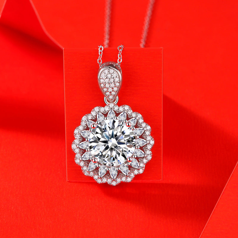 Collier pendentif tournesol moissanite en argent sterling 5 carats