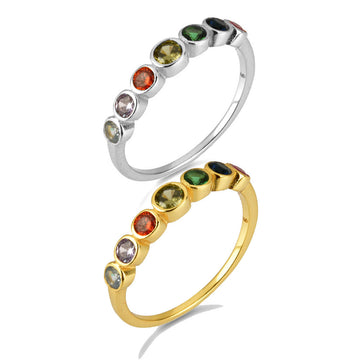 Bague en argent avec zircone cubique arc-en-ciel 7 couleurs