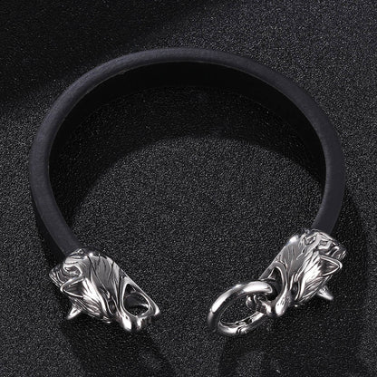 Bracelet en corde de cuir fait à la main avec tête de loup viking