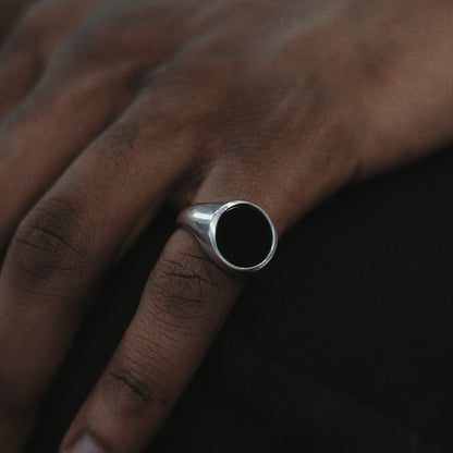 Simple Black Crystal Gum Silver Ring