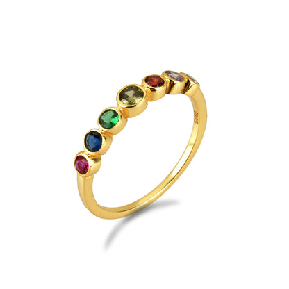 Bague en argent avec zircone cubique arc-en-ciel 7 couleurs