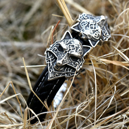 Vintage Edelstahl-Armband mit doppeltem Wolfskopf