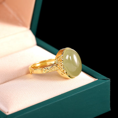 Bague en argent réglable simple en jade Hetian