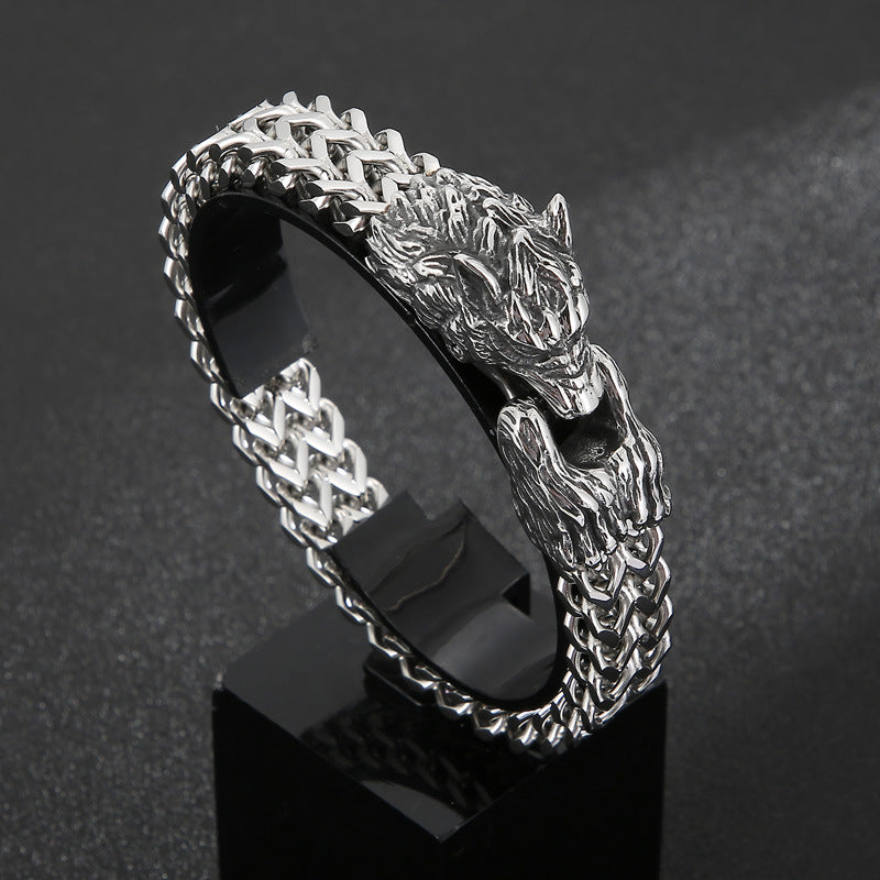 Titanium Steel Punk Style Wolf Head Bracelet