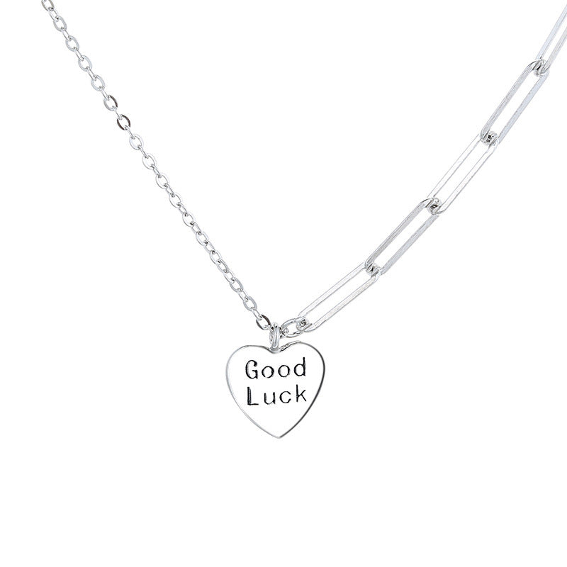 Collier pendentif cœur « Bonne chance » en argent sterling