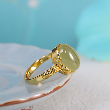 Bague en argent réglable simple en jade Hetian