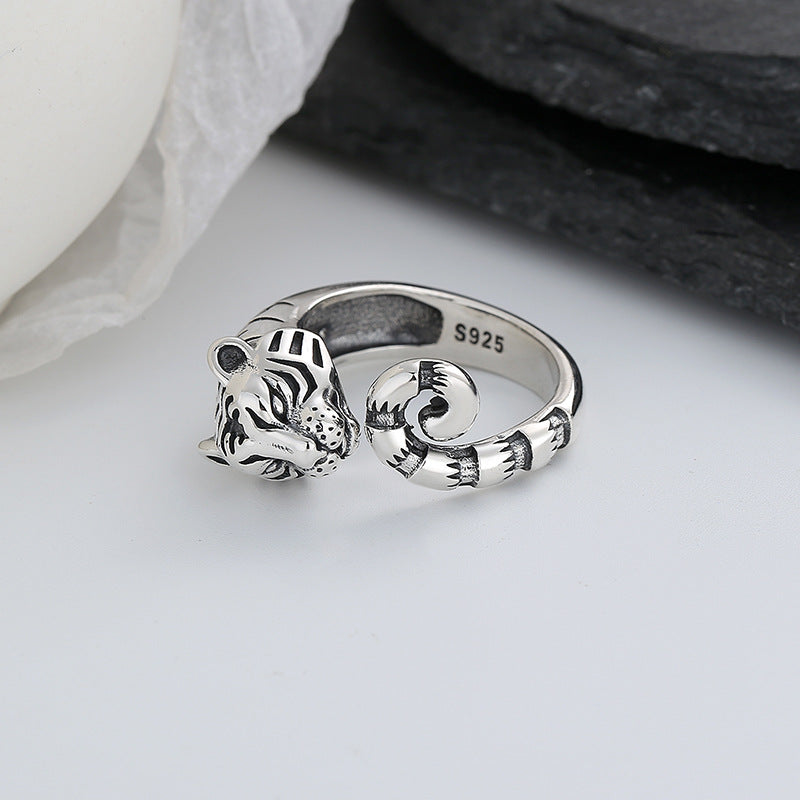 Bague en argent réglable en forme de tigre vintage