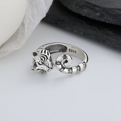 Vintage Tiger Shape Adjustable Silver Ring