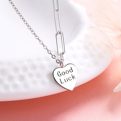 Collier pendentif cœur « Bonne chance » en argent sterling