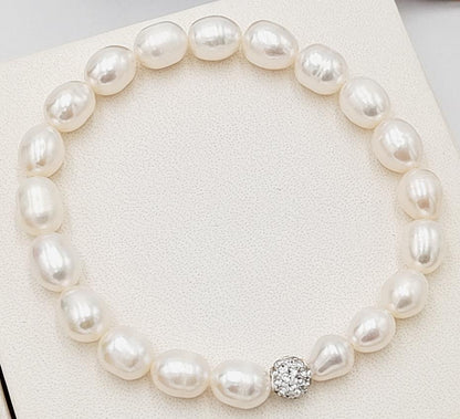 Cubic Zirconia Natural Freshwater Pearl Bracelet