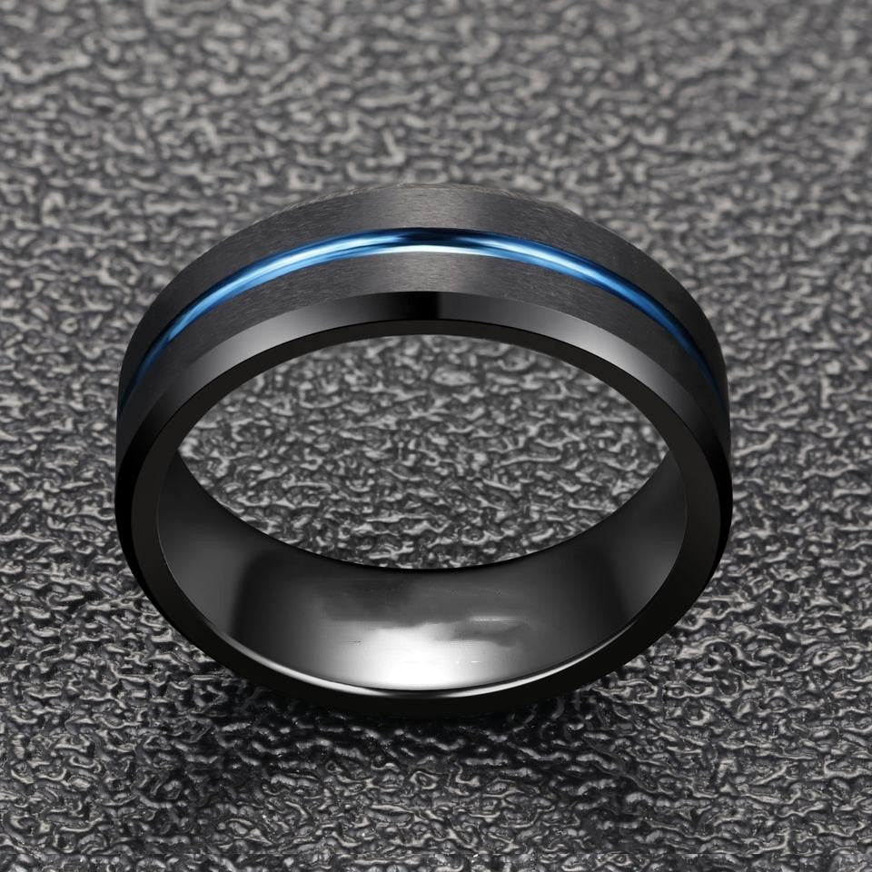 Bague en acier tungstène noir plat simple pour hommes