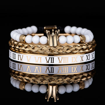 Crown With Roman Numerals Stainless Steel Bracelet Set