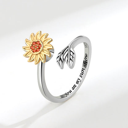 Fashion Adjustable Sunflower Rotating Ring